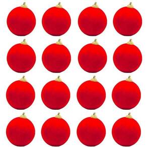 Bolas Natal 6cm Camurça Vermelha Kit 16 - Decoração Árvore