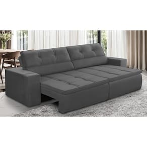 Sofá Retrátil e Reclinável 3 lugares 1,90m com Molas Stella Suede Cinza Adonai Estofados