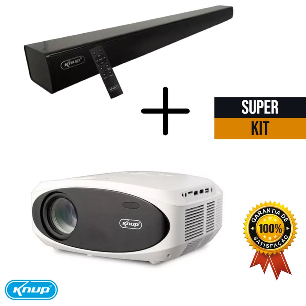 Projetor Datashow Espelhamento Android Full HD 3100 Lumens ANSI USB HDMI Knup PJ004 + Soundbar