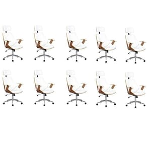 Kit 10 Cadeiras de Escritório Presidente Giratória com Apoia Cabeça Office Lisboa Branco/Marrom
