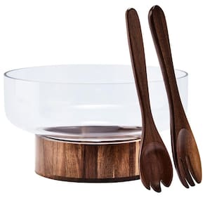 Conjunto Saladeira Bowl Em Acácia Garfo 4Pç Tamanho Grande