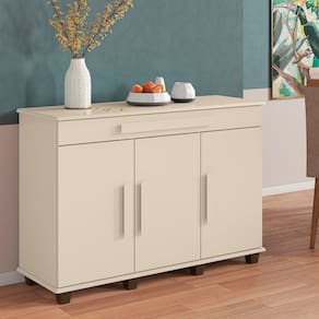 Balcão Aparador com 3 Portas e 1 Gaveta com Divisória Off White