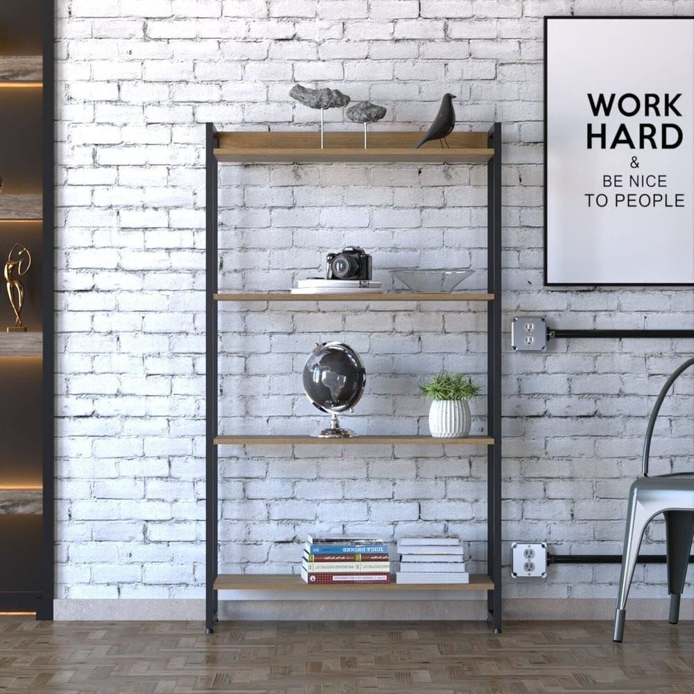 Estante para Livros Industrial Multiuso 4 Prateleiras 146x80cm Dynamica Yescasa Lamina Mel / Preto