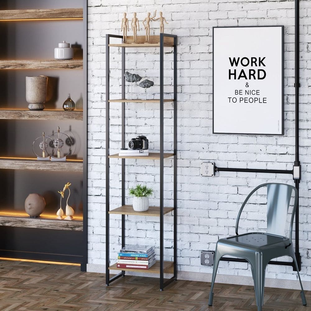 Estante para Livros Industrial Multiuso 5 Prateleiras 187x45cm Dynamica Yescasa Lamina Mel / Preto