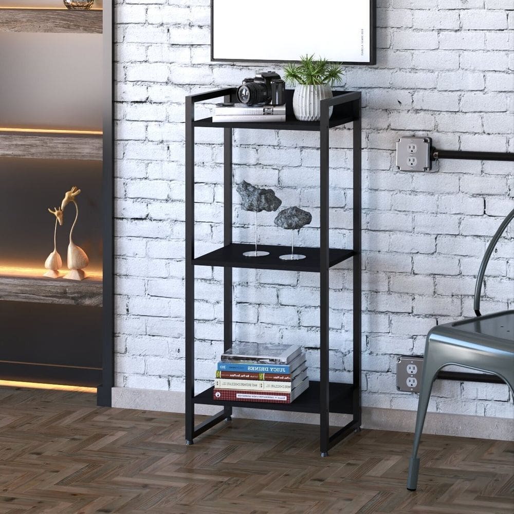 Estante para Livros Industrial Multiuso 3 Prateleiras 104x45cm Dynamica Yescasa Preto Ônix / Preto