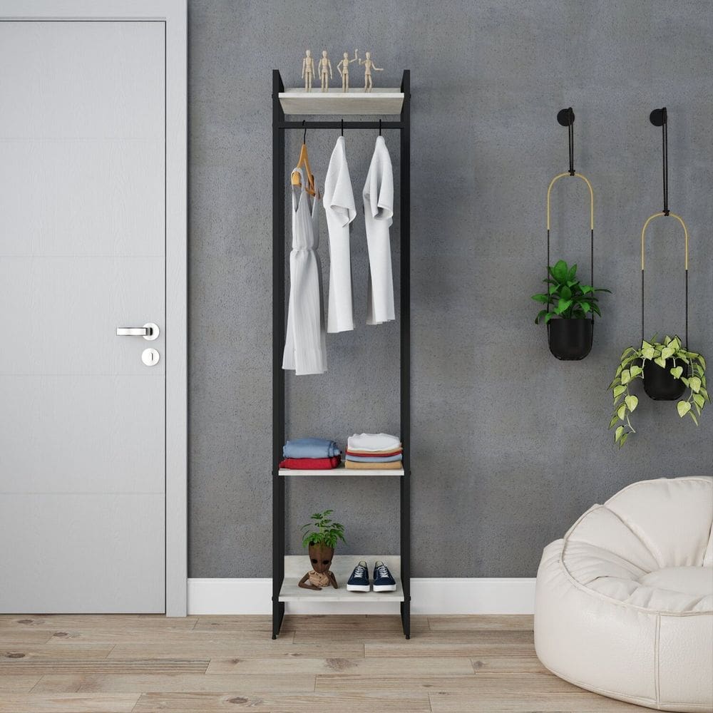 Estante Closet Arara Industrial 3 Prateleiras 187x45cm Dynamica Snow / Est.Preta