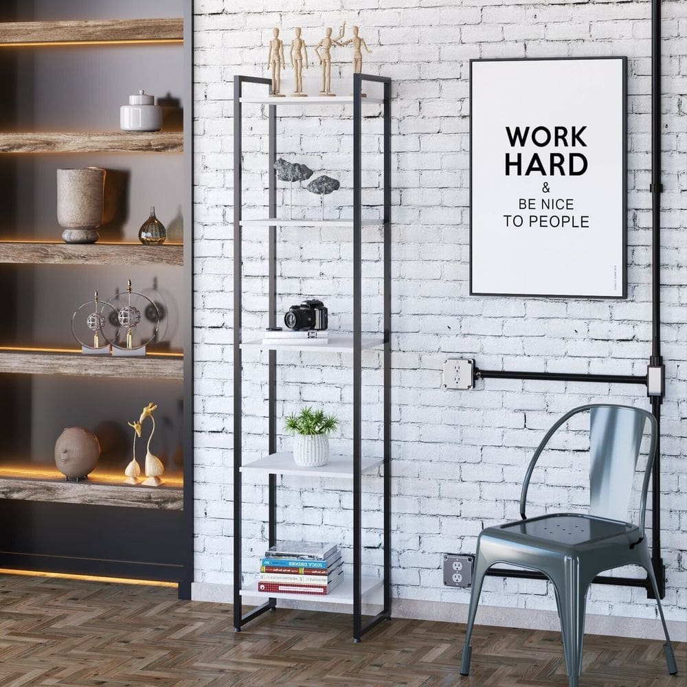 Estante para Livros Industrial Multiuso 5 Prateleiras 187x45cm Dynamica Yescasa Branco Chess / Preto