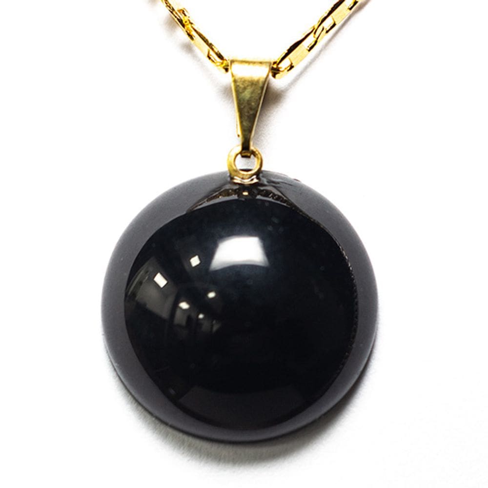 Colar Disco Obsidiana Negra 20mm Pedra Natural Pino Dourado