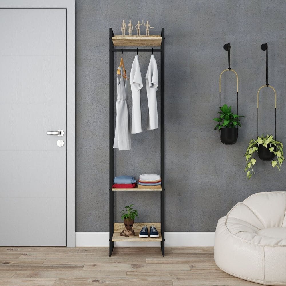 Estante Closet Arara Industrial 3 Prateleiras 187x45cm Dynamica Carvalho / Est.Preta