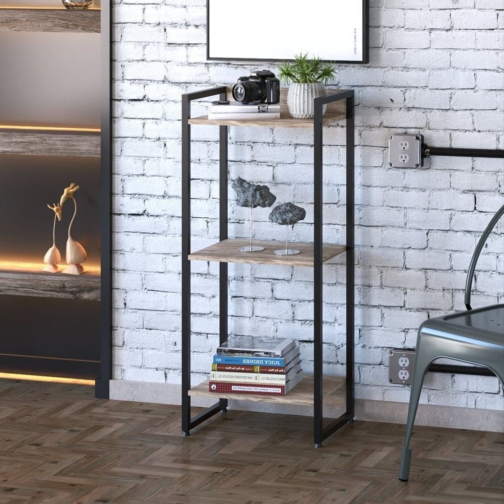 Estante para Livros Industrial Multiuso 3 Prateleiras 104x45cm Dynamica Yescasa Carvalho / Preto