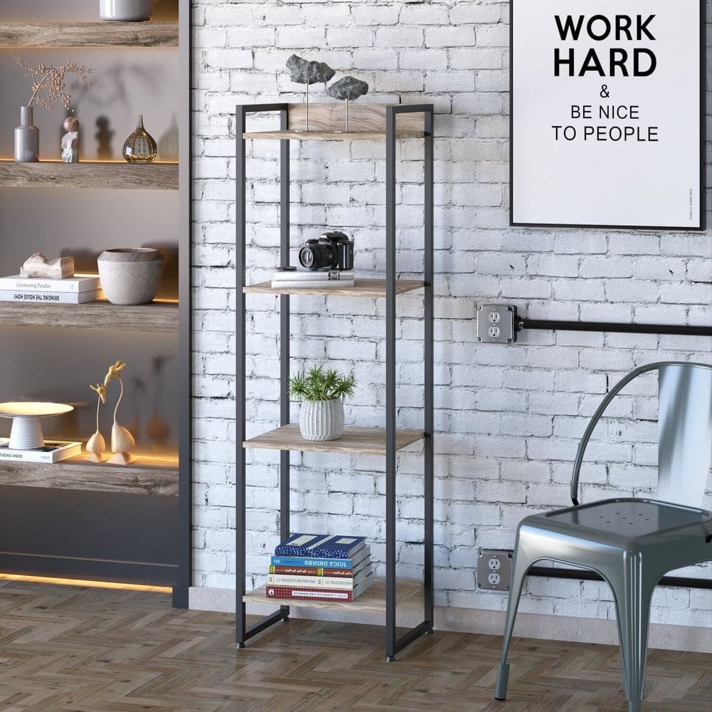 Estante para Livros Industrial Multiuso 4 Prateleiras 146x45cm Dynamica Yescasa Carvalho/Preto