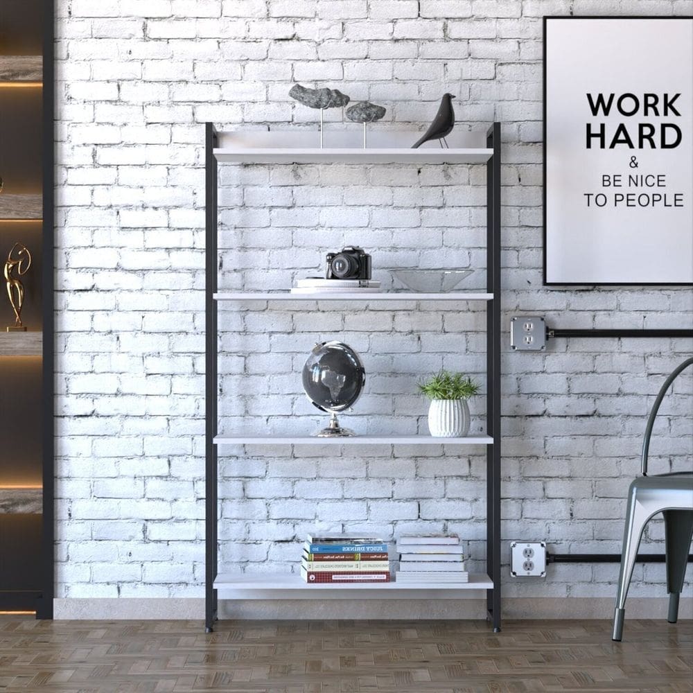 Estante para Livros Industrial Multiuso 4 Prateleiras 146x80cm Dynamica Yescasa Branco Chess / Preto