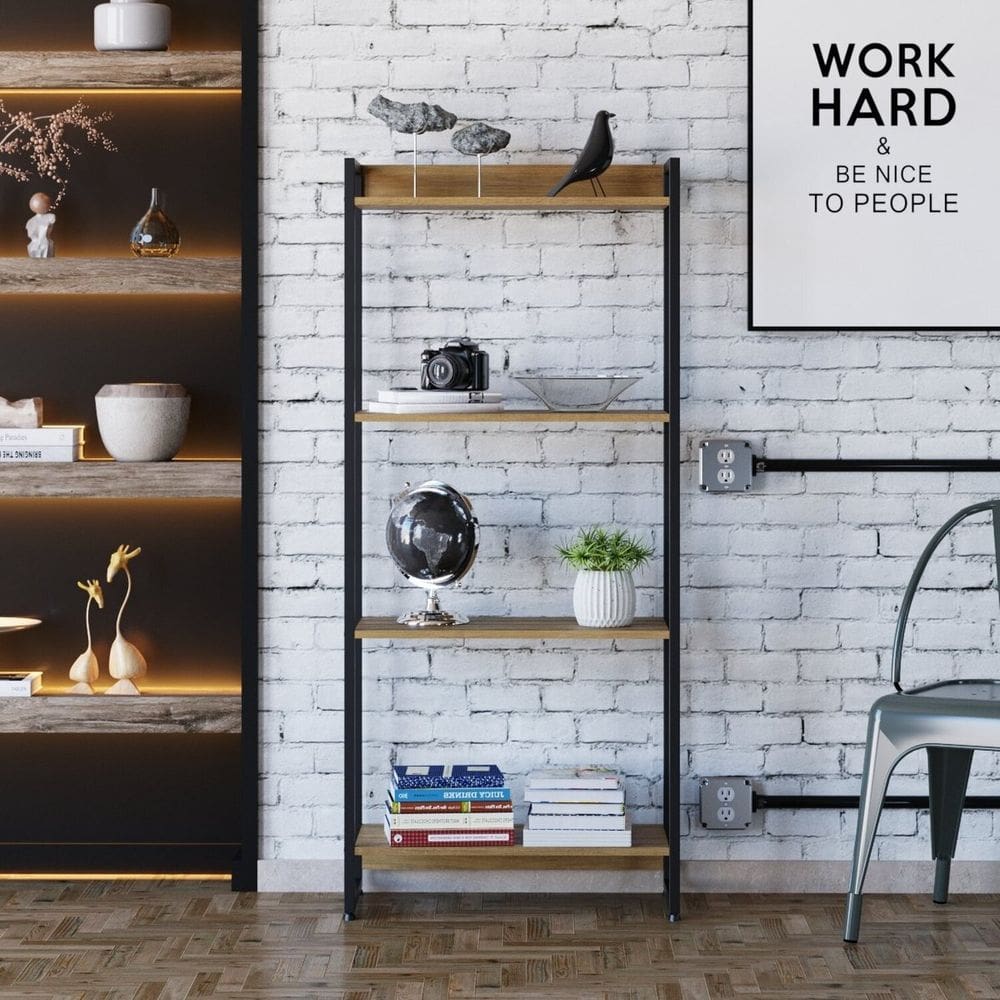 Estante para Livros Industrial Multiuso 4 Prateleiras 146x60cm Dynamica Yescasa Lamina Mel / Preto