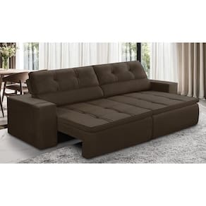 Sofá Retrátil e Reclinável 3 lugares 2,50m com Molas Stella Suede Marrom Adonai Estofados