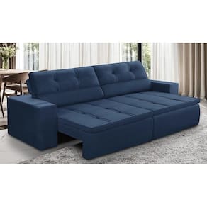 Sofá Retrátil e Reclinável 3 lugares 2,10m com Molas Stella Suede Azul Adonai Estofados