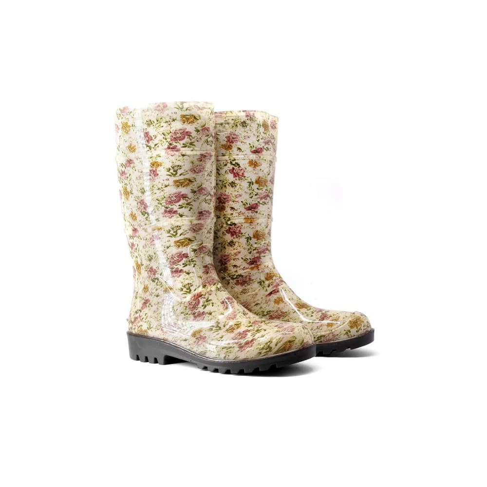 Bota Galocha Feminina Baspan Floral Impermeável