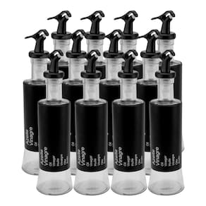 Kit 12 Azeiteiro Vinagreiro Recipiente Em Vidro E Inox Preto