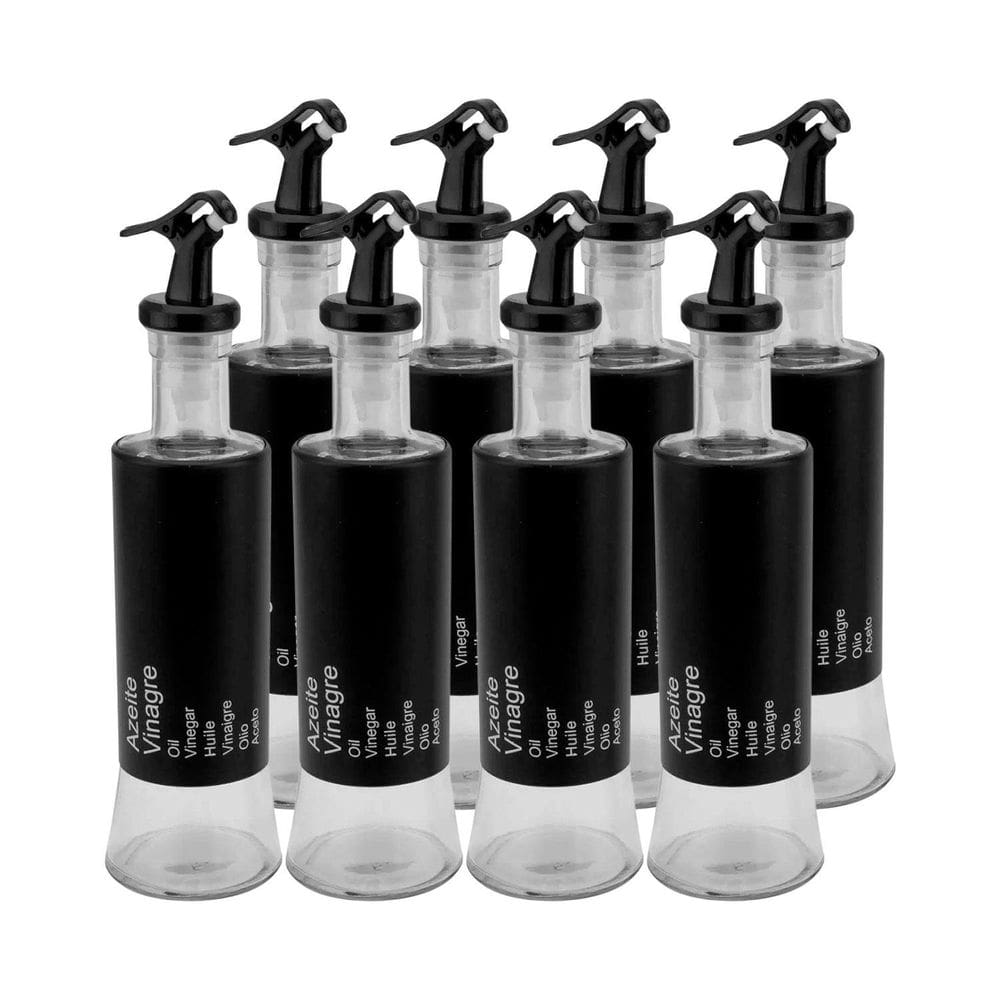 Kit 8 Azeiteiro Vinagreiro Recipiente Em Vidro E Inox Preto