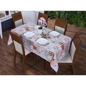 Toalha de Mesa 12 Lugares 4,50 x 1,40 Cozinha Copa Sala de Jantar Oxford Estampa Bule Rosa