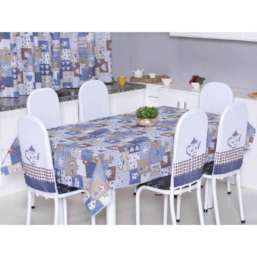 Toalha de Mesa 4 Lugares 1,40 x 1,40 Cozinha Copa Sala de Jantar Oxford Estampa Bule Azul