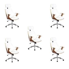 Kit 5 Cadeiras de Escritório Presidente Giratória com Apoia Cabeça Office Lisboa Branco