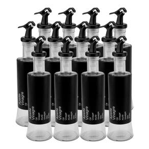 Kit 12 Azeiteiro Vinagreiro Recipiente Em Vidro E Inox Preto