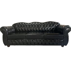 1 SOFÁ CHESTERFIELD CAPITONE IMPERATRIZ 2.30M (3 lugares) + 1 POLTRONA - CORANO PRETO / sala - recepção - barbearia - TV