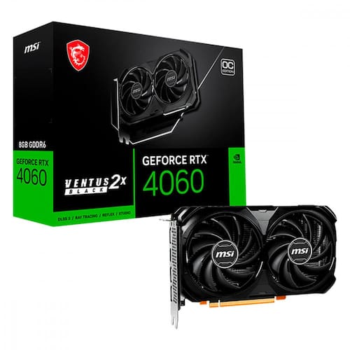 Imagem do produto Placa de Vídeo MSI GeForce RTX 4060 Ventus Black OC 8GB GDDR6 128bits - 912-V516-012 em Casas Bahia