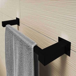 Porta Toalha De Banheiro Rosto 30cm Aço Inox Preto Fosco Linha Quadrada