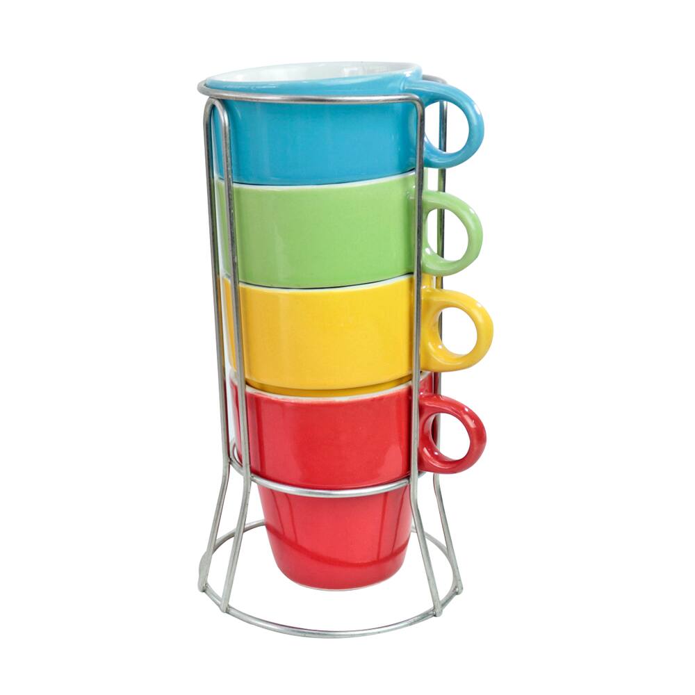 Conjunto 4 Xicaras Porcelana Coloridas Com Suporte 200Ml