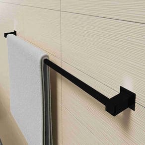 Porta Toalha De Banheiro Simples 1M Aço Inox Preto Fosco Linha Quadrada
