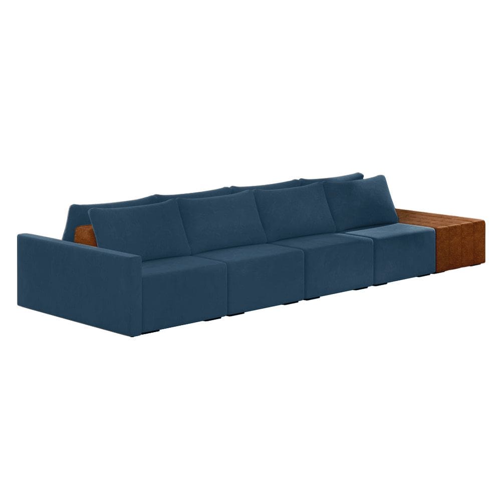 Sofá Ilha 4 Lugares Living 472cm Modulado para Sala Lary Veludo Azul Marinho K01 - D`Rossi
