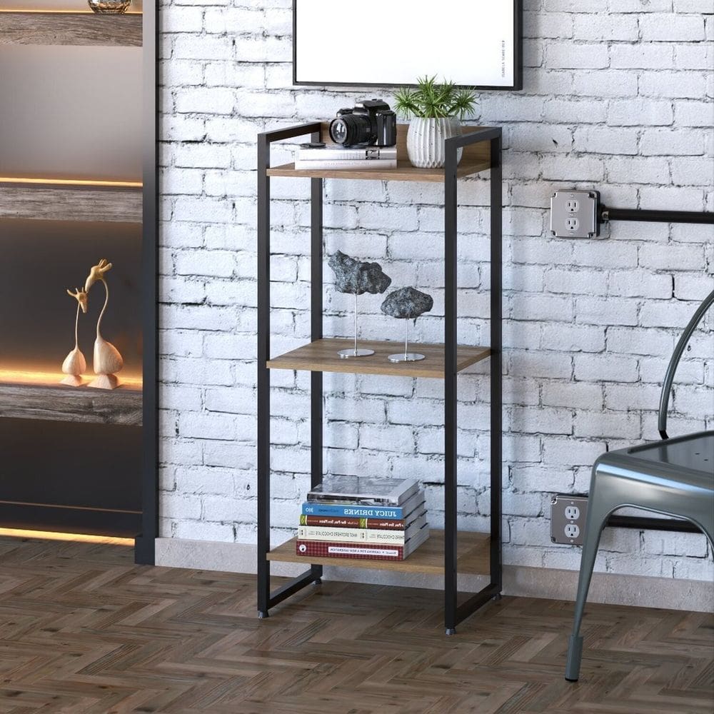 Estante para Livros Industrial Multiuso 3 Prateleiras 104x45cm Dynamica Yescasa Lamina Mel / Preto