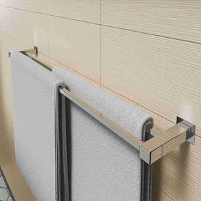 Porta Toalha De Banheiro Duplo 70cm Aço Inox Linha Quadrada