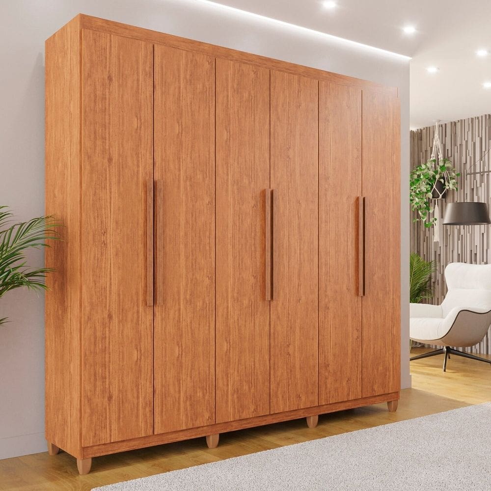 Guarda-roupa Casal 6 Portas 4 Gavetas com Pés Atlanta Cinamomo