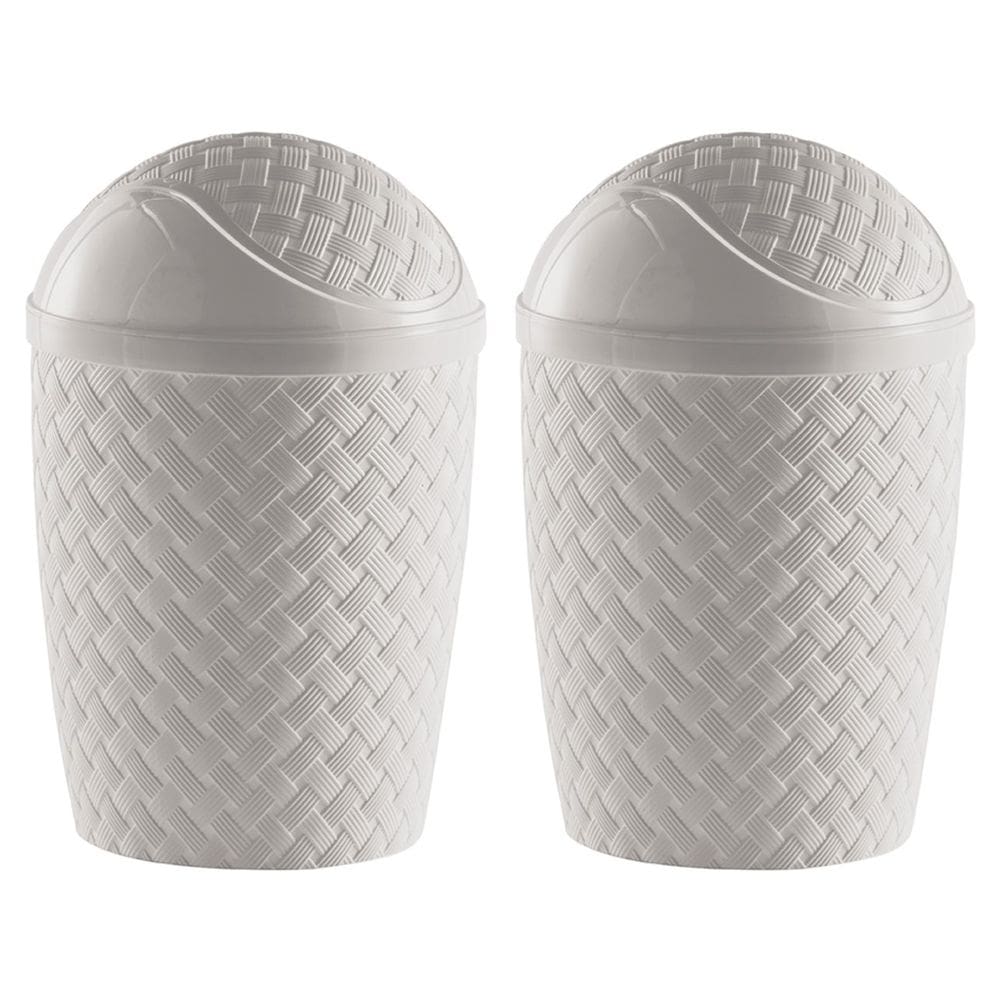 Kit 2 Lixeira Basculante Rattan 4,2L Cesto Lixo Banheiro Cozinha Cinza - Paramount