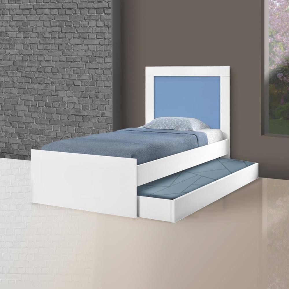 Bicama Solteiro Com Cama Auxiliar Luara Branco/Azul - Branco