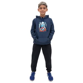 Conjunto Infantil Menino Blusa Manga Longa Estampa de Tubarao e Calça Lisa Moletom Confortavel