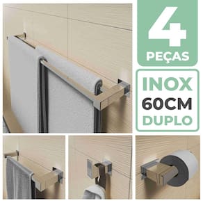 Kit Acessórios Para Banheiro 4 Peças Aço Inox Linha Quadrada Q4C