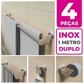 Kit Acessórios Para Banheiro 4 Peças Aço Inox Linha Quadrada Q4H