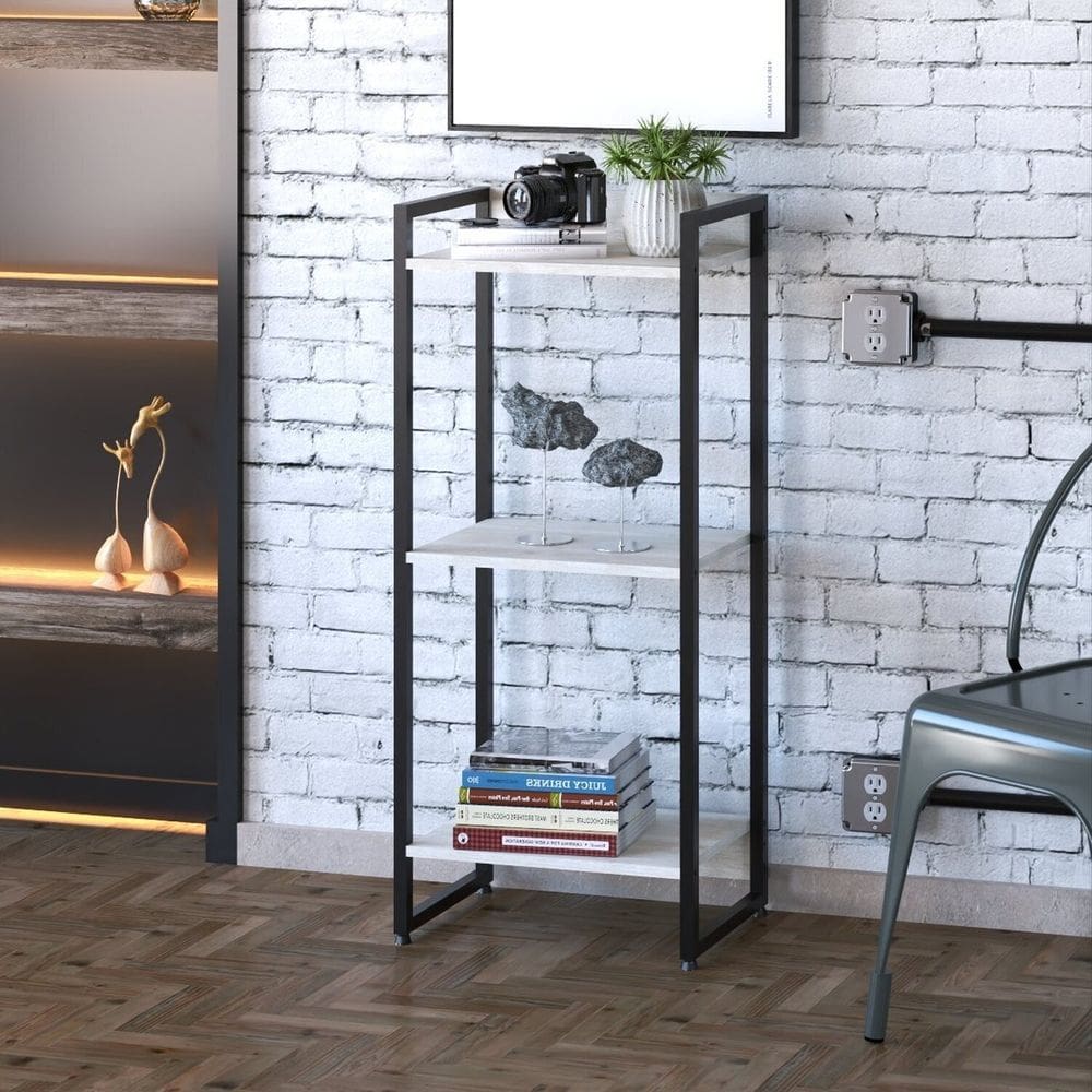 Estante para Livros Industrial Multiuso 3 Prateleiras 104x45cm Dynamica Yescasa Snow / Preto