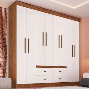 Guarda-Roupa de Casal Las Vegas 8 Portas 4 Gavetas Off White Nogueira - Doripel