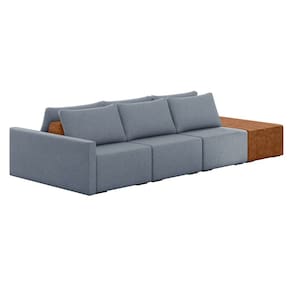 Sofá Ilha 3 Lugares Living 372cm Modulado para Sala Lary Linho Azul K01 - D`Rossi