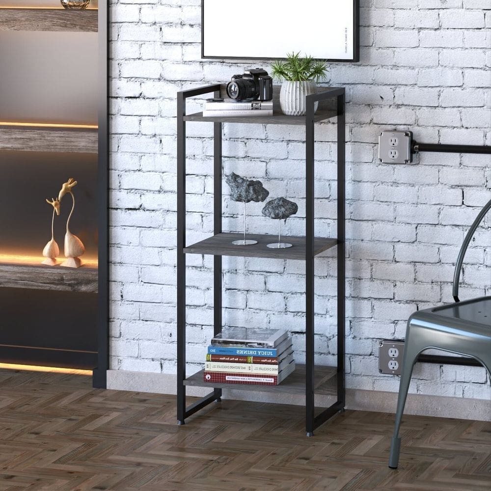 Estante para Livros Industrial Multiuso 3 Prateleiras 104x45cm Dynamica Yescasa Carvalho Dark / Preto