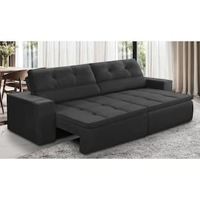 Sofá Retrátil e Reclinável 3 lugares 2,10m com Molas Stella Suede Preto Adonai Estofados
