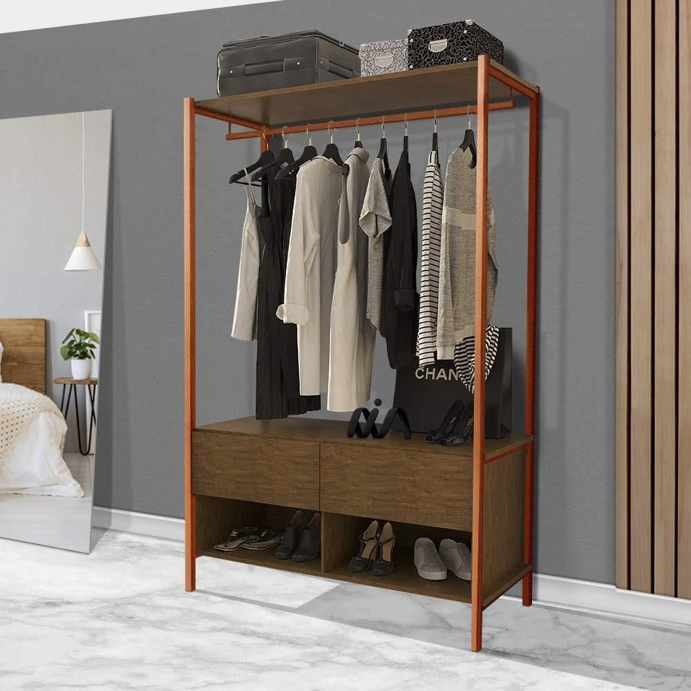 Guarda Roupa Closet Solteiro Industrial Em Aço 2 Gavetas Imbuia Bronze Ahri Shop JM - Bronze