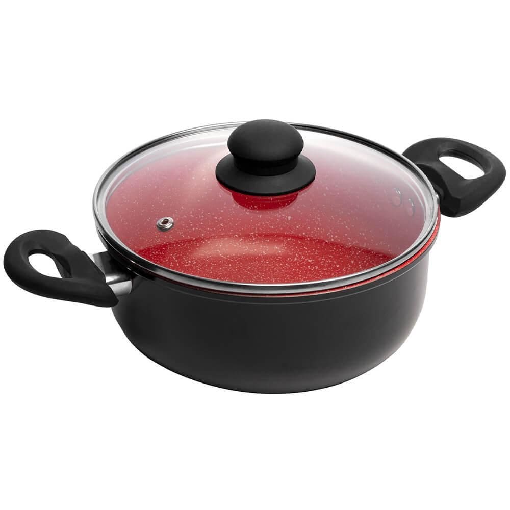 Caçarola de Indução Antiaderente Revestimento Cerâmica 20cm Preto e Vermelho - Lyor