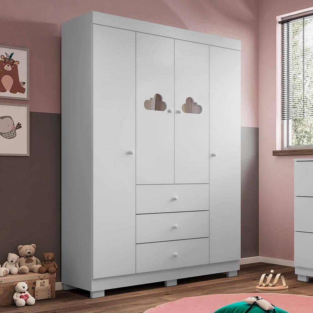 Guarda-Roupa 4 Portas e 3 Gavetas Ane - Phoenix Baby - Branco