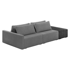 Sofá Ilha 2 Lugares Living 252cm Modulado Sala Lary Bouclê Cinza/PU Pto K01 - D`Rossi