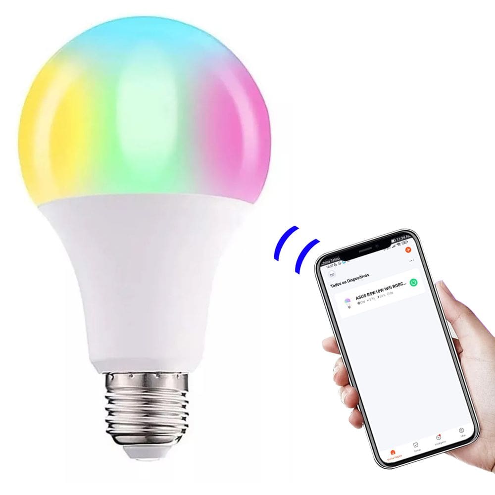 Lampada Led Smart Wifi Inteligente App Celular RGB Colorido 10W Ajustavel Iluminaçao Dimerizavel Programavel Casa